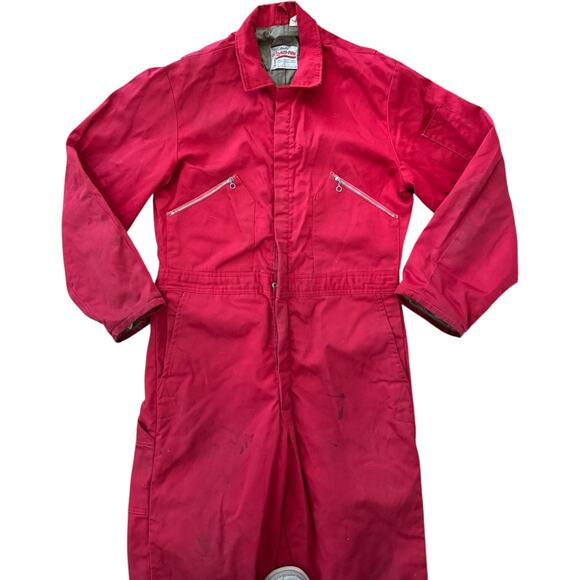 Vintage Wells Blizzard Pruf red overalls zippered collared suit medium - Picture 3 of 16